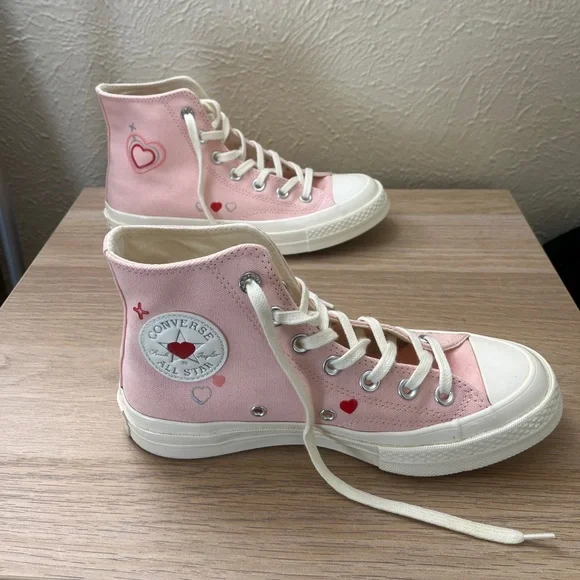 Pink Heart High Top Converse - Valentines Day Edition - Picture 2 of 5
